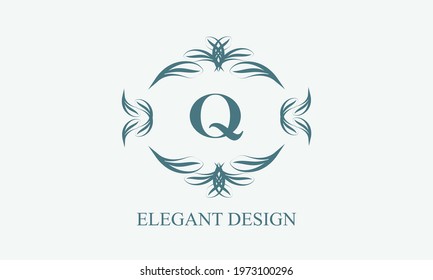 Elegant floral monogram design, logo template for one or two letters such as Q. Brand identity sign of a company, business, restaurant, boutique, hotel, heraldic, jewelry.