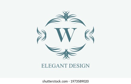 Elegant floral monogram design, logo template for one or two letters for example W. Brand identity sign of a company, business, restaurant, boutique, hotel, heraldic, jewelry.