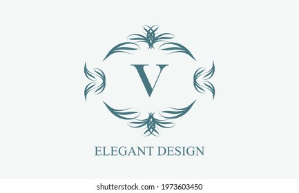 Elegant floral monogram design, logo template for one or two letters for example V. Brand identity sign of a company, business, restaurant, boutique, hotel, heraldic, jewelry.