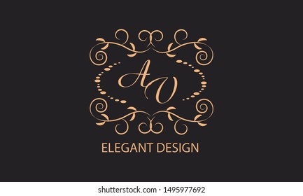 Elegant floral monogram design template for one or two letters . Wedding monogram. Calligraphic elegant ornament. Business sign, monogram identity for restaurant, boutique, hotel, heraldic, jewelry.