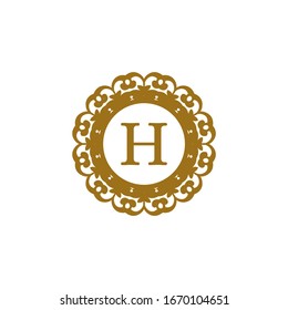 Elegant floral monogram design template featuring the letter “H” adorned with intricate flower patterns and delicate details. Perfect for wedding invitations, boutique branding, luxury products
