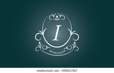 Elegant floral monogram design template for letter I. Business sign, identity logo for restaurant, boutique, hotel, heraldic, jewelry.