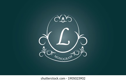 Elegant floral monogram design template for letter L. Business sign, identity logo for restaurant, boutique, hotel, heraldic, jewelry.