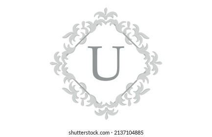 Elegante modelo de diseño de monograma floral para letra U. Monograma de boda. Ornamento elegante caligráfico. Signo de negocio, monograma de identidad para restaurante, boutique, hotel, heráldico, joyería.