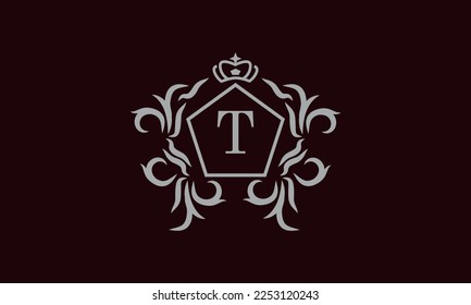 Elegant floral monogram design template for one or two letters such as T. Business sign, identity monogram for restaurant, boutique, hotel, heraldry, jewelry.