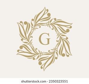 Elegant floral monogram design template. Vector frame with classic floral elements for label, wedding invitation, save the date, logo, identity for restaurant, boutique, hotel, heraldic, jewelry