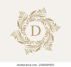 Elegant floral monogram design template. Vector frame with classic floral elements for label, wedding invitation, save the date, logo, identity for restaurant, boutique, hotel, heraldic, jewelry