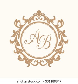 Elegant floral monogram design template for one or two letters . Wedding monogram. Calligraphic elegant ornament. Business sign, monogram identity for restaurant, boutique, hotel, heraldic, jewelry.