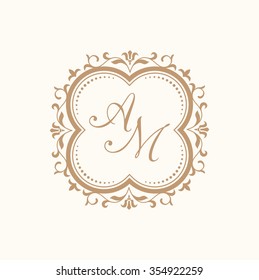 Elegant floral monogram design template for one or two letters . Wedding monogram. Calligraphic elegant ornament. Business sign, monogram identity for restaurant, boutique, hotel, heraldic, jewelry.