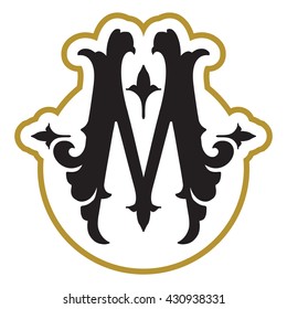 Elegant floral monogram design template with letter M . Wedding monogram. Business sign, monogram identity for restaurant, boutique, hotel, heraldic, jewelry.