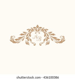 Elegant floral monogram design template with decorative elements. Wedding monogram. Calligraphic elegant ornament. Business sign, monogram identity for restaurant, boutique, hotel, heraldic, jewelry.