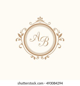 Elegant floral monogram design template for one or two letters . Wedding monogram. Calligraphic elegant ornament. Business sign, monogram identity for restaurant, boutique, hotel, heraldic, jewelry.