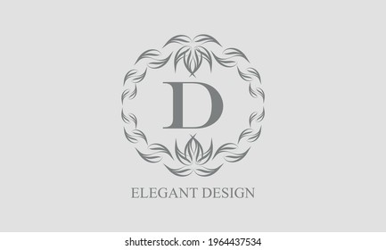 Elegant floral monogram with exquisite elements. Template for invitations, labels, business signs. Vintage ornament with calligraphic letter D.