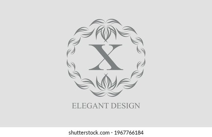 Elegant floral monogram with exquisite elements. Template for invitations, labels, business signs. Vintage ornament with calligraphic letter X.