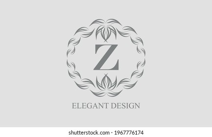 Elegant floral monogram with exquisite elements. Template for invitations, labels, business signs. Vintage ornament with calligraphic letter Z.