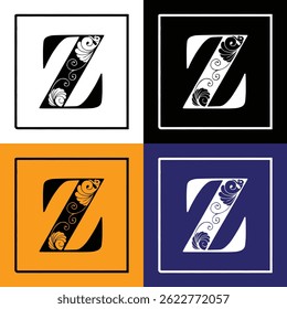 Elegant Floral Monogram Letter Z Logo Design in Square Frame