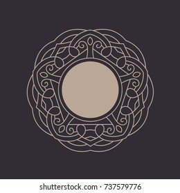 Elegant floral monogram logo design template. Retro style lineart for banner, card, invitation, label, emblem. Business sign, monogram identity, elegant ornament. Vector illustration.