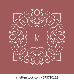 Elegant floral monogram template or border for business cards and invitations. Floral logo design element. Classic ornamental abstract vector illustration. Outline emblem or badge. 