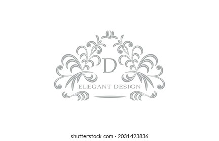 Elegant floral monogram template with letter D. Logo, business sign, identical for restaurant, boutique, hotel, heraldry, jewelry.