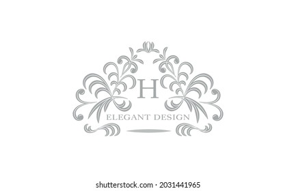 Elegante florale Monogramm-Vorlage mit Buchstabe H. Logo, Geschäftszeichen, identisch für Restaurant, Boutique, Hotel, Heraldry, Schmuck.