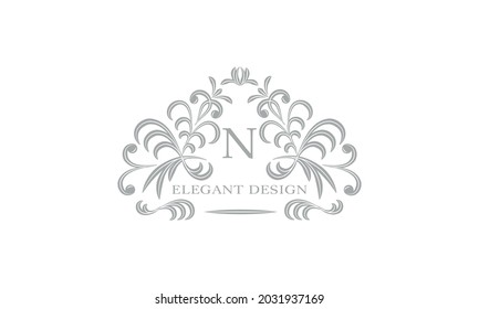 Elegant floral monogram template with letter N. Logo, business sign, identical for restaurant, boutique, hotel, heraldry, jewelry.