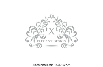 Elegant floral monogram template with letter X. Logo, business sign, identical for restaurant, boutique, hotel, heraldry, jewelry.