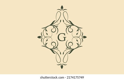 Elegant floral monogram template for one or two letters
  for example G. Exquisite calligraphic ornament. Business sign, monogram is identical for restaurant, boutique, cafe, hotel, etc