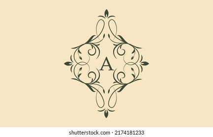 Elegant floral monogram template for one or two letters for example A. Exquisite calligraphic ornament. Business sign, monogram is identical for restaurant, boutique, cafe, hotel, etc