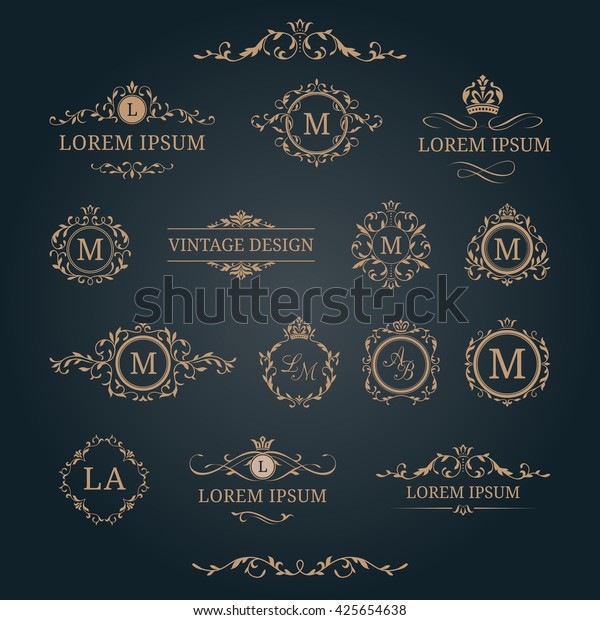 Elegant floral monograms and\
borders. Design templates for invitations, menus, labels. Wedding\
monograms. Monogram identity for restaurant, hotel, heraldic,\
jewelry.