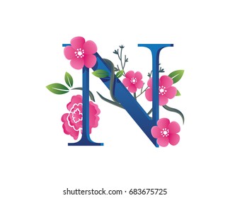 Elegant Floral N Alphabet Logo Illustration