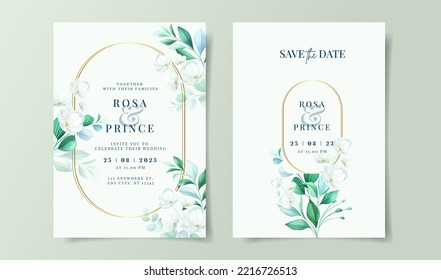 Elegant floral on wedding invitation card template, greenery wedding invitation, floral wedding invitation