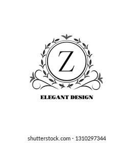 Elegant Floral Ornament. Design of a monogram with the letter Z. Logo emblem, hotel, restaurant, jewelry.