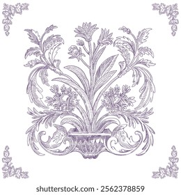 Elegant Floral Ornament Seamless Pattern Background, Toile de jouy Vintage Classic Damask Style