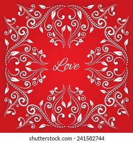 Elegant floral ornament with shadows and text. Isolated on red background. Vector illustration 