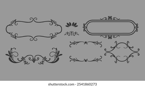 Elegant Floral Ornament Vector Set with Vintage Swirls and Decorative Frames Ideal for Invitations, Borders, and Classic Design Accents

