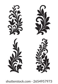 Elegante conjunto de vetor ornamento floral - decorativo preto Vintage Flourish Design