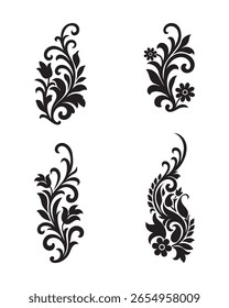 Elegante conjunto de vetor ornamento floral - decorativo preto Vintage Flourish Design