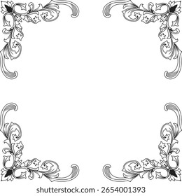 Elegant floral ornamental frame vector illustration, perfect for decorative design, or vintage border element.