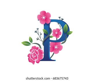 Elegant Floral P Alphabet Logo Illustration