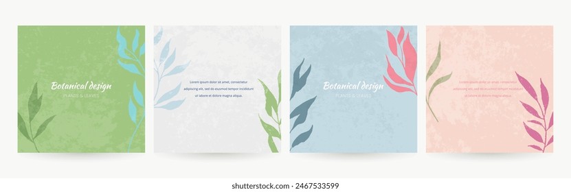 Elegant floral pastel abstract backgrounds with leafy branches for social media post, card, cover, banner