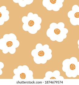 Elegant floral pattern of abstract flowers. . Big white flowers. Pale Orange background. The style of freedom. Floral seamless background for fashion prints. Print color in a flower. Seamless vector t