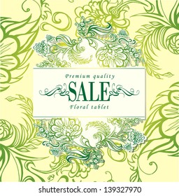 Elegant floral pattern, background, and a label for corporate identity, branding and design