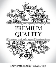 Elegant floral pattern, background, and a label for corporate identity, branding and design