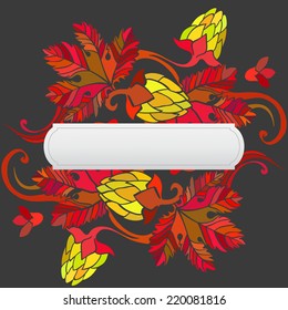 Elegant floral pattern, based on hops flowers and leaves on dark background
