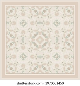 Elegant floral pattern in beige and apricot for decoration. Print for paper wallpaper, tiles, textiles, neckerchief. Scarf design. Frame.