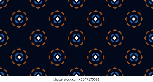 Elegante padrão floral fundo de flores simples bonitas. Motivo geométrico flor laranja pequena azul diamantes brancos banner decorativo. Amostra de tecido têxtil elegante. Fácil de recolorir em todo o bloco de impressão.