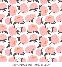 Elegant floral pattern with delicate pink peonies on white background. Ideal for textiles, wallpapers, and invitations.
