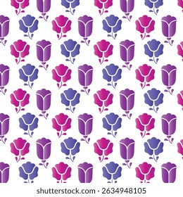 Elegant floral pattern design featuring repeating gradient flowers in vibrant colors on white background
