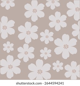 Elegant floral pattern featuring white blossoms on a soft neutral beige background