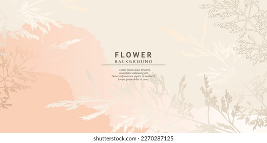 Elegant floral pattern with flower elements on a pastel beige pink background. Vector illustration with plant and texture for cover, banner, advertisement, invitation, card, wallpaper